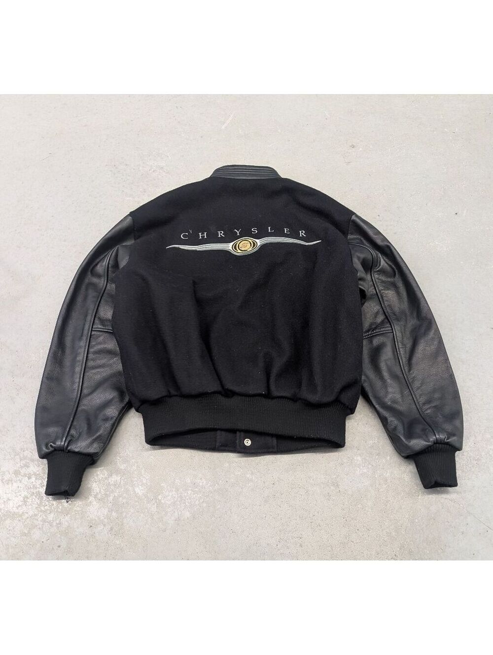 Vintage Chrysler Jeep Dodge Wool Leather Black Bomber Jacket